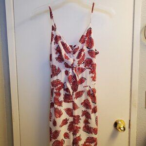 Japna - White Romper with Red Leave Design - Bow in Front and Shirred Back